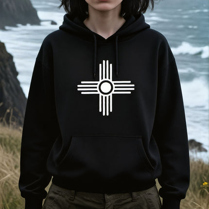 Zia Sun Symbol Native American Hoodie | Unisex Graphic Pullover V2