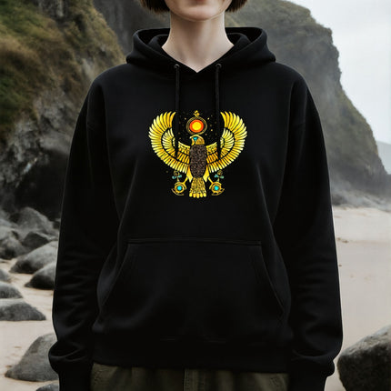 Egyptian God Ra Falcon Hoodie | Egyptian Art Graphic Unisex Pullover V2