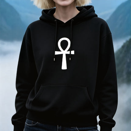 Simple Ankh Symbol Graphic Hoodie | Ancient Egyptian Unisex Pullover V1