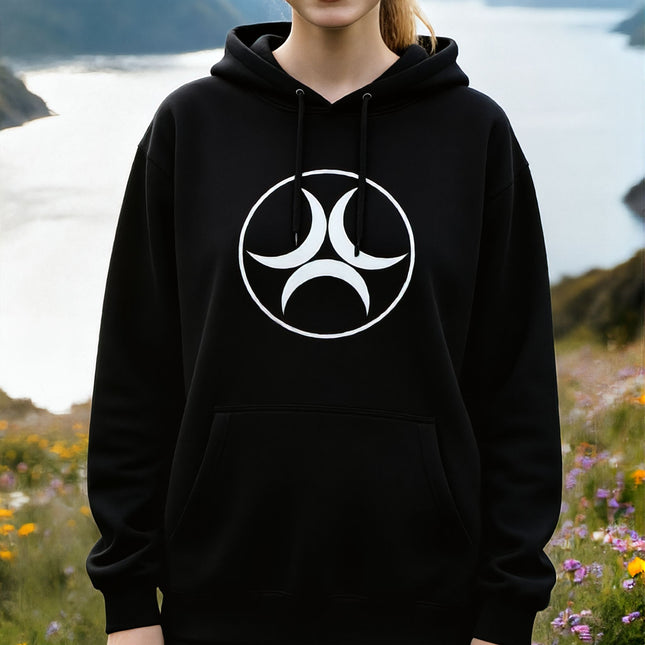 Celtic Triple Moon Symbol Hoodie - Pagan Wiccan Graphic Pullover V2