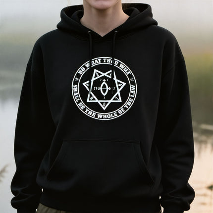 Star of Babalon Do What Thou Wilt Hoodie | Crowley Text & Graphic Pullover V4