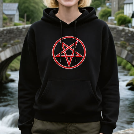 Inverted Pentagram Witchcraft Hoodie | Red Graphic Pentacle Unisex Pullover V5