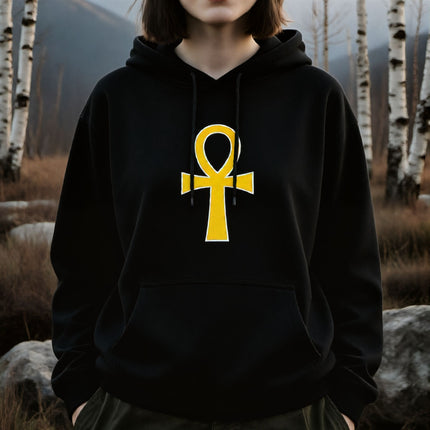 Golden Ankh Graphic Hoodie | Ancient  Egyptian Mythology Graphic Pullover V2