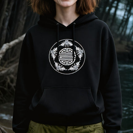 Chinese Five Blessings Shou Symbol Hoodie | Unisex Lucky Bats Pullover V2