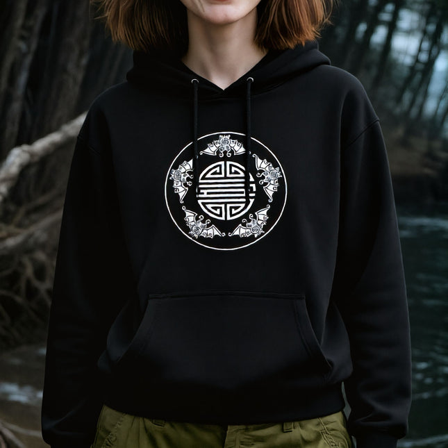 Chinese Five Blessings Shou Symbol Hoodie | Unisex Lucky Bats Pullover V2