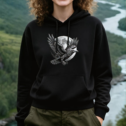 Raven with Moon Graphic Hoodie | Graphic Gothic Pullover V6