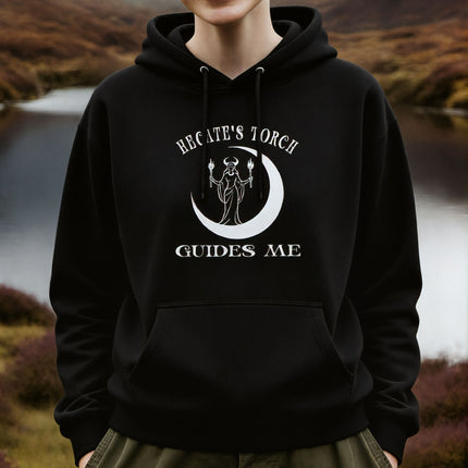 Hecate's Torch Guides Me Hoodie | Witchy Goddess Crescent Moon Pullover V1