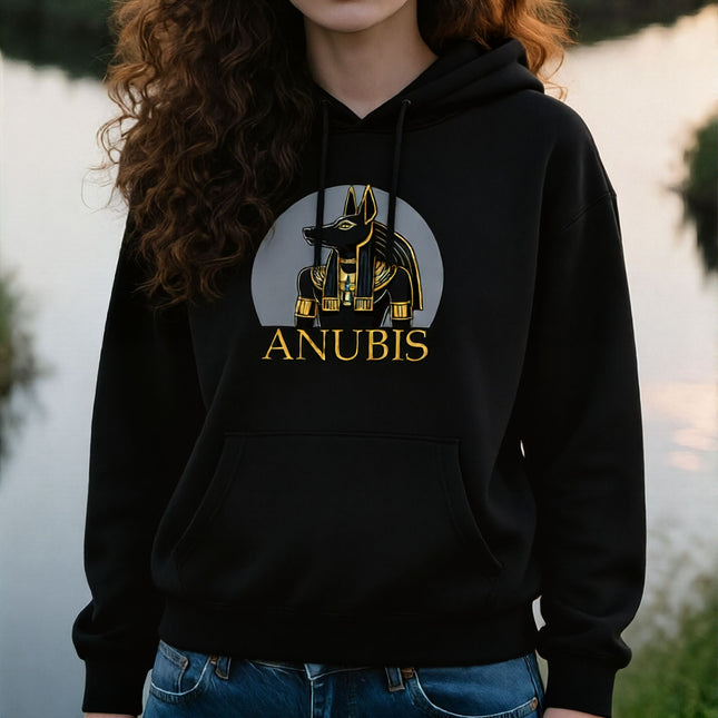 Anubis Graphic and Text Hoodie | Ancient Egyptian God Unisex Pullover V2