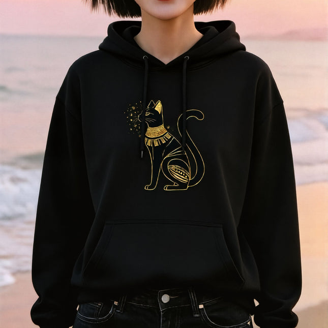 Bastet Cat Hoodie with Gold Stars Hoodie | Ancient Egyptian Unisex Pullover V2