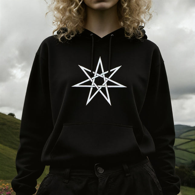 Sacred Geometry Heptagram Hoodie | 7-Pointed Star Unisex Pullover V1