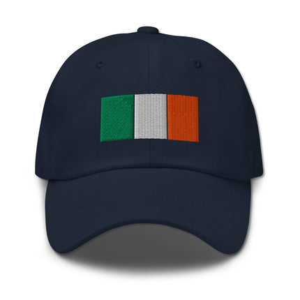 Embroidered Irish flag baseball cap featuring tricolor green, white, and orange design.