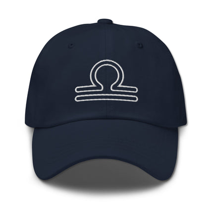 Libra zodiac embroidered cap featuring the delicate scales symbol outline.