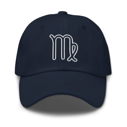 Black embroidered baseball cap featuring a subtle Virgo zodiac outline symbol.