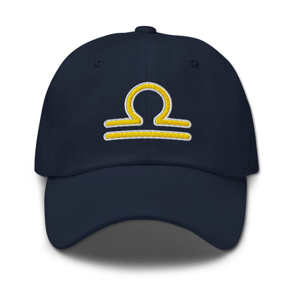 Yellow embroidered Libra zodiac sign baseball cap.