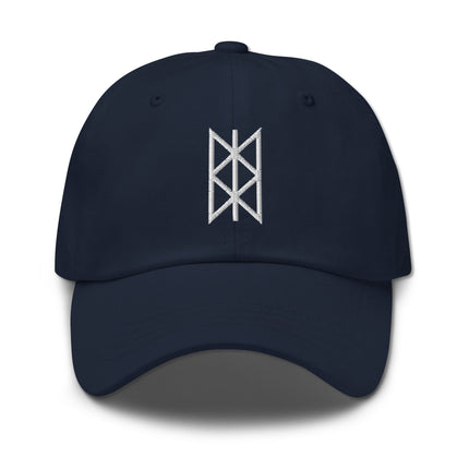 Embroidered Norse Web of Wyrd cap featuring the Viking runic symbol Skuld's Net dad hat.