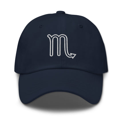 Embroidered Scorpio zodiac sign baseball cap featuring astrology symbols.