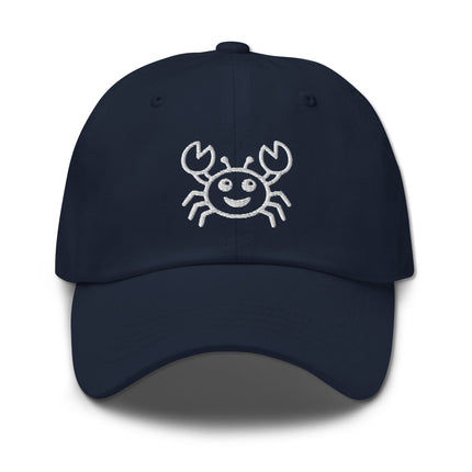 Smiling crab embroidered baseball cap featuring cute cartoon sea life designs.
