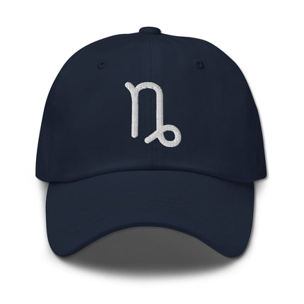 Embroidered Capricorn zodiac sign baseball cap featuring celestial astrology symbols for men.