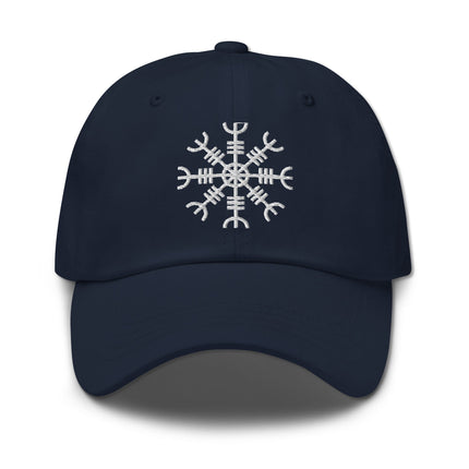 Embroidered Viking Helm of Awe dad hat with Norse warrior cap design.