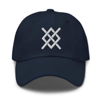 Embroidered Viking baseball cap featuring Gungnir, Odin's Spear, and Norse rune symbols.