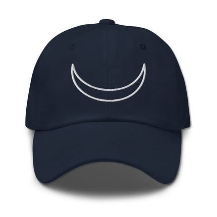 Crescent moon embroidery on a stylish baseball cap with lunar celestial symbol.