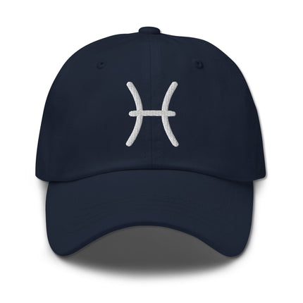 Embroidered Pisces zodiac symbol dad hat | Astrology baseball cap design.