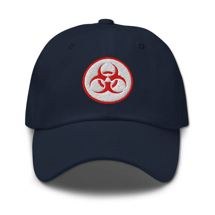 Red Biohazard Symbol Baseball Cap | Embroidered Danger Warning Hat