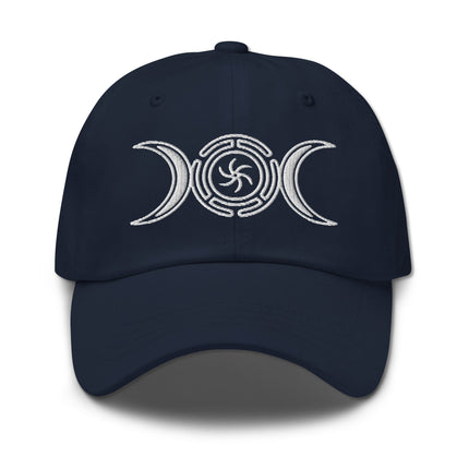 Baseball cap with Hecate's Wheel and triple moon constellation graphic.