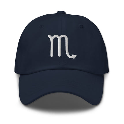 Scorpio constellation embroidered dad hat with zodiac symbol.