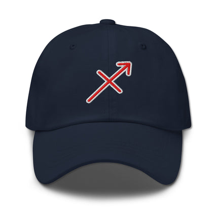 Embroidered Sagittarius Zodiac sign cap featuring a red arrow symbol.