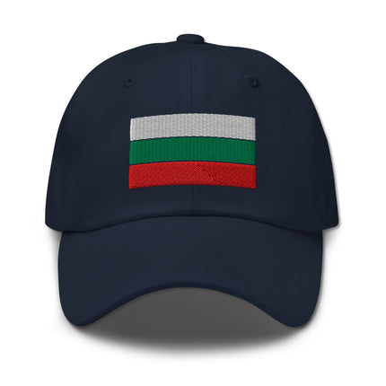 Embroidered Bulgarian national flag baseball cap with white, green, and red stripes.
