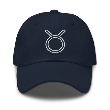 Black embroidered Taurus zodiac sign baseball cap.