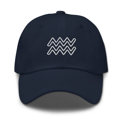 Aquarius zodiac outline embroidered hat. Astrology themed baseball cap featuring celestial sign design.