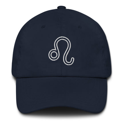 Embroidered Leo zodiac sign outline baseball cap for astrology dad hat style.