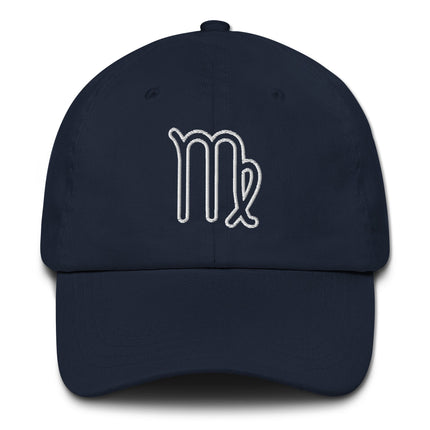 Black embroidered baseball cap featuring the Virgo zodiac sign outline.