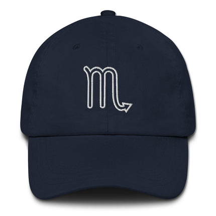 Embroidered Scorpio zodiac sign outline baseball cap for astrology enthusiasts.