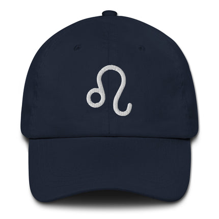 Embroidered Leo zodiac sign dad hat featuring astrological constellation design on cotton baseball cap.
