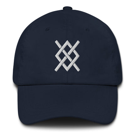 Viking baseball cap featuring embroidered Odin's spear and Gungnir runic symbols.