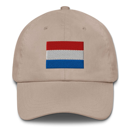 Embroidered Netherlands flag dad hat showing Dutch pride for men.