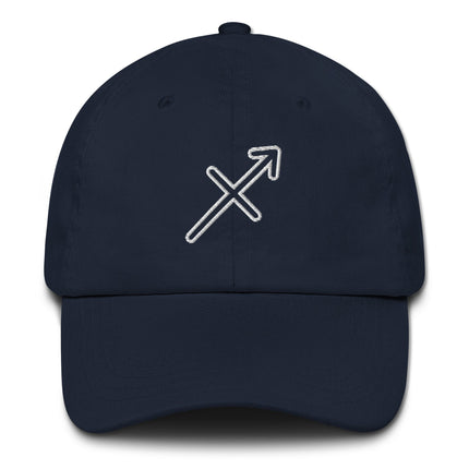 Embroidered Sagittarius zodiac outline dad cap featuring the archer symbol for astrology fans.