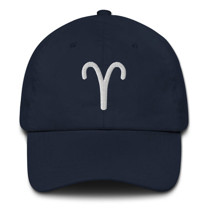 Embroidered Aries zodiac symbol dad hat baseball cap for astrology sign fans.