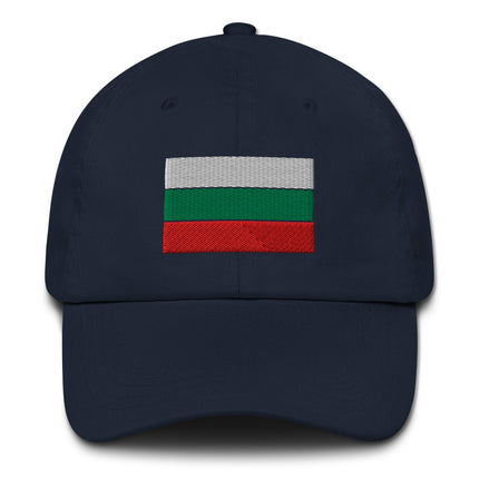 Embroidered Bulgarian flag baseball cap featuring national colors.