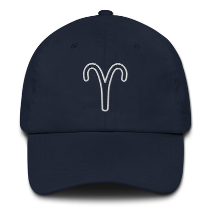 Embroidered Aries zodiac sign outline baseball cap for astrology lovers.
