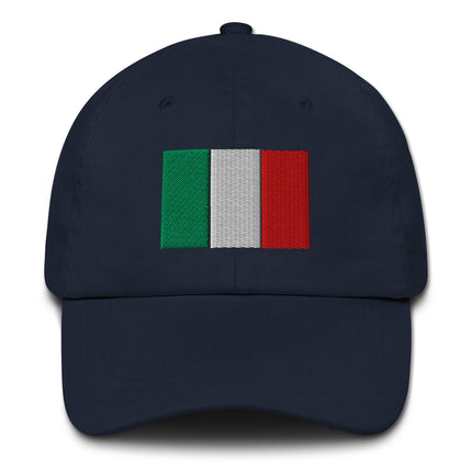 Embroidered Italian flag baseball cap featuring green, white, and red national colors.