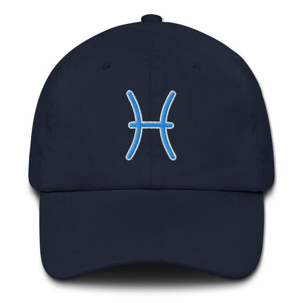 Embroidered blue Pisces zodiac symbol hat | Astrology sign baseball cap.