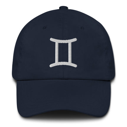 Embroidered Gemini zodiac symbol dad hat baseball cap for astrology signs.
