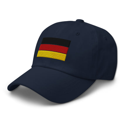 Baseball cap featuring embroidered German national flag design in black, red, and gold.