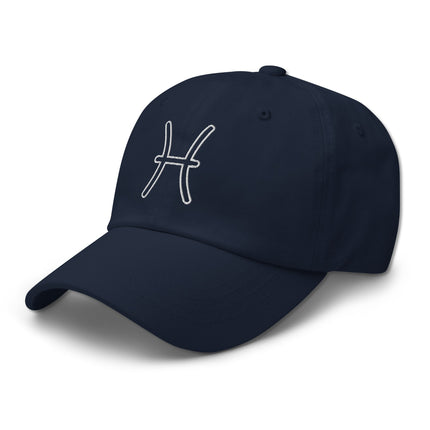 Zodiac Pisces outline embroidered hat or baseball cap design.