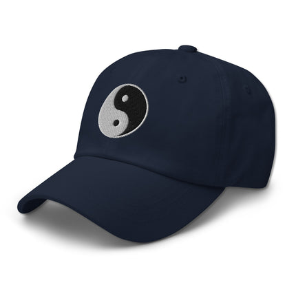 Embroidered Yin Yang symbol graphic baseball cap dad hat style for men and women.