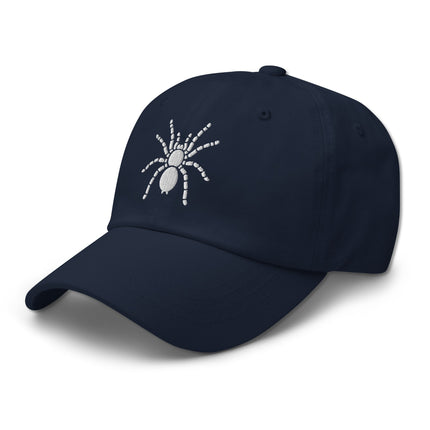 Black tarantula embroidered baseball cap featuring a detailed spider design.